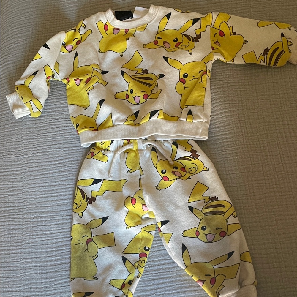 Zara Pikachu Kids Sweat Set - Yellow and White
